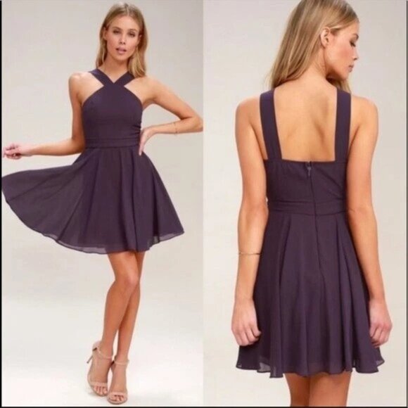 NWT Lulus Dusty Purple Forevermore Skater Dress Size Med - Picture 1 of 8